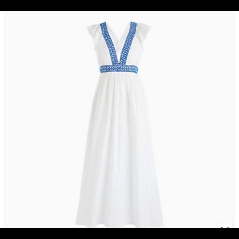 J crew white long embroidered dress
